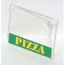 Part 60603pb001 Trans-Clear Glass for Window 1 x 4 x 3 - Opening with Yellow 'PIZZA' on Green Background Pattern (Sticker) - Set 7641 
